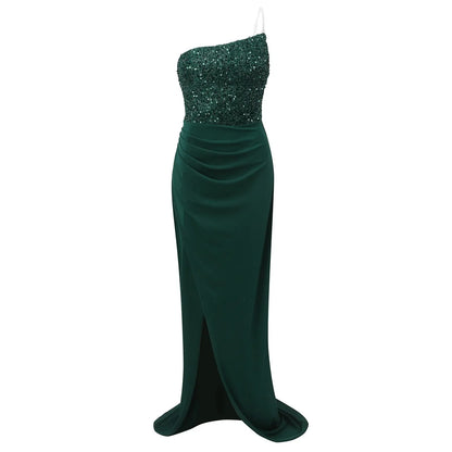 New Green Sequins Fairy Sleeveless Fashion Long Evening Dress