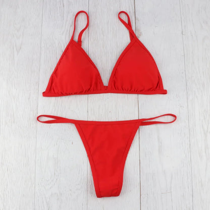 Sexy Halter Micro Mini Solid Beachwear Bikini Sets