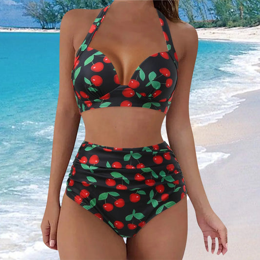 2024 Split Gather Chest Sweet High Waist Bikini Basic Swimsuits