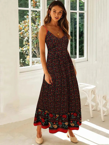 2024 Floral Maxi Women Elegant Spaghetti Strap Boho Dress