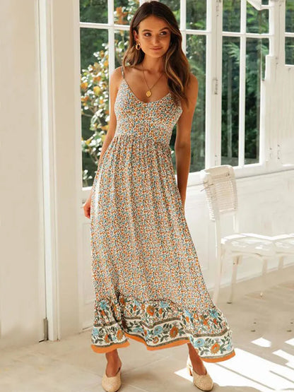 2024 Floral Maxi Women Elegant Spaghetti Strap Boho Dress