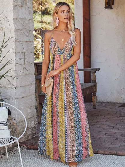 2024 Summer Beach Holiday V-Neck Long Party Boho Dress