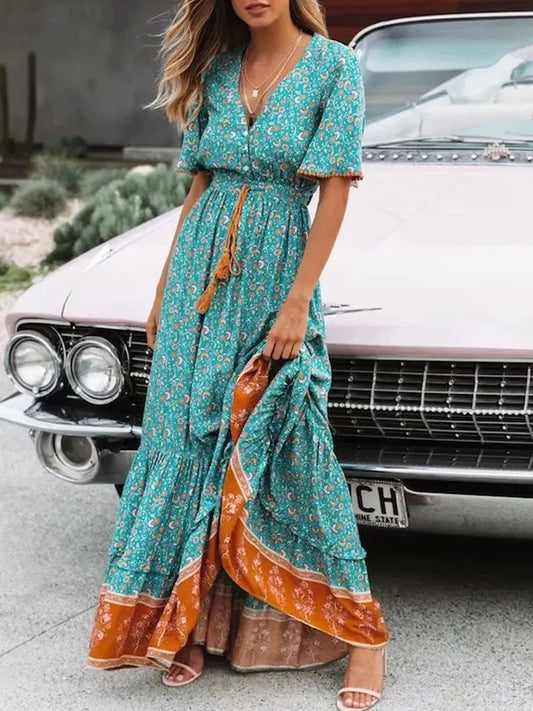 2024 Tassel Bohemian Long Party Floral Print Boho Dress