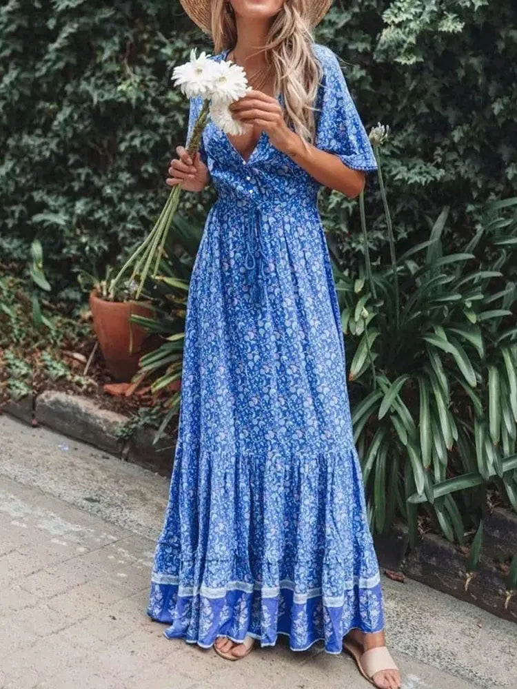 2024 Tassel Bohemian Long Party Floral Print Boho Dress