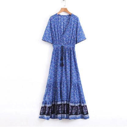 2024 Tassel Bohemian Long Party Floral Print Boho Dress