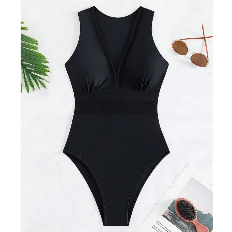 2024 Black Net Push-Up Body-contouring Poolside Basic Swimsuits