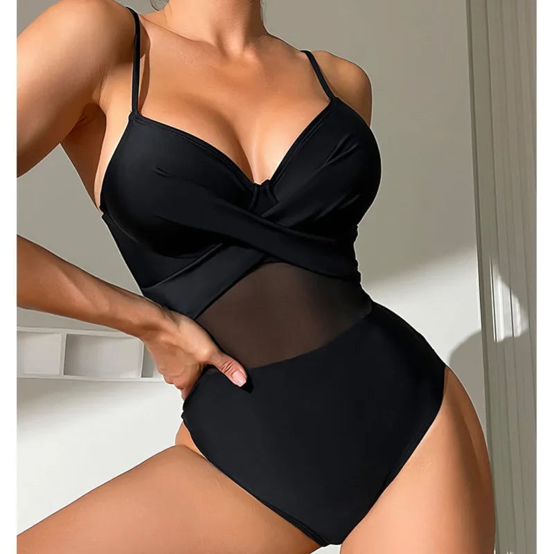 2024 Black Net Push-Up Body-contouring Poolside Basic Swimsuits