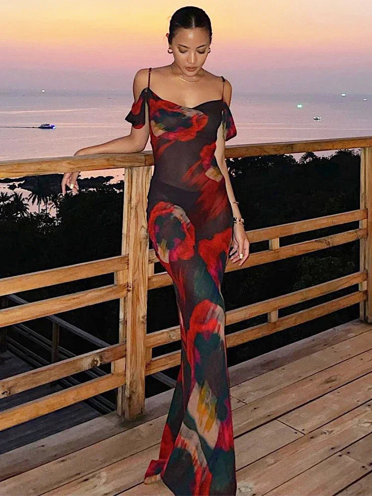 2024 Sexy See-Through Vacation Summer Clothes Boho Dress