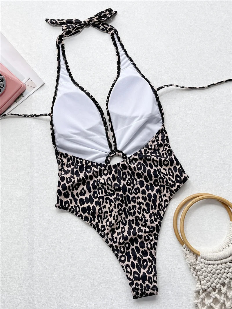 2024 Sexy Leopard Print Backless Daring Basic Swimsuits