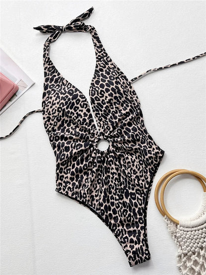 2024 Sexy Leopard Print Backless Daring Basic Swimsuits