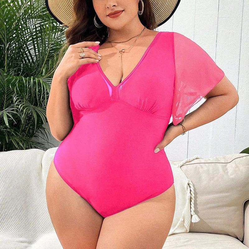 2024 Trendy Solid Color Sexy Ruffle Plus Size Swimsuits