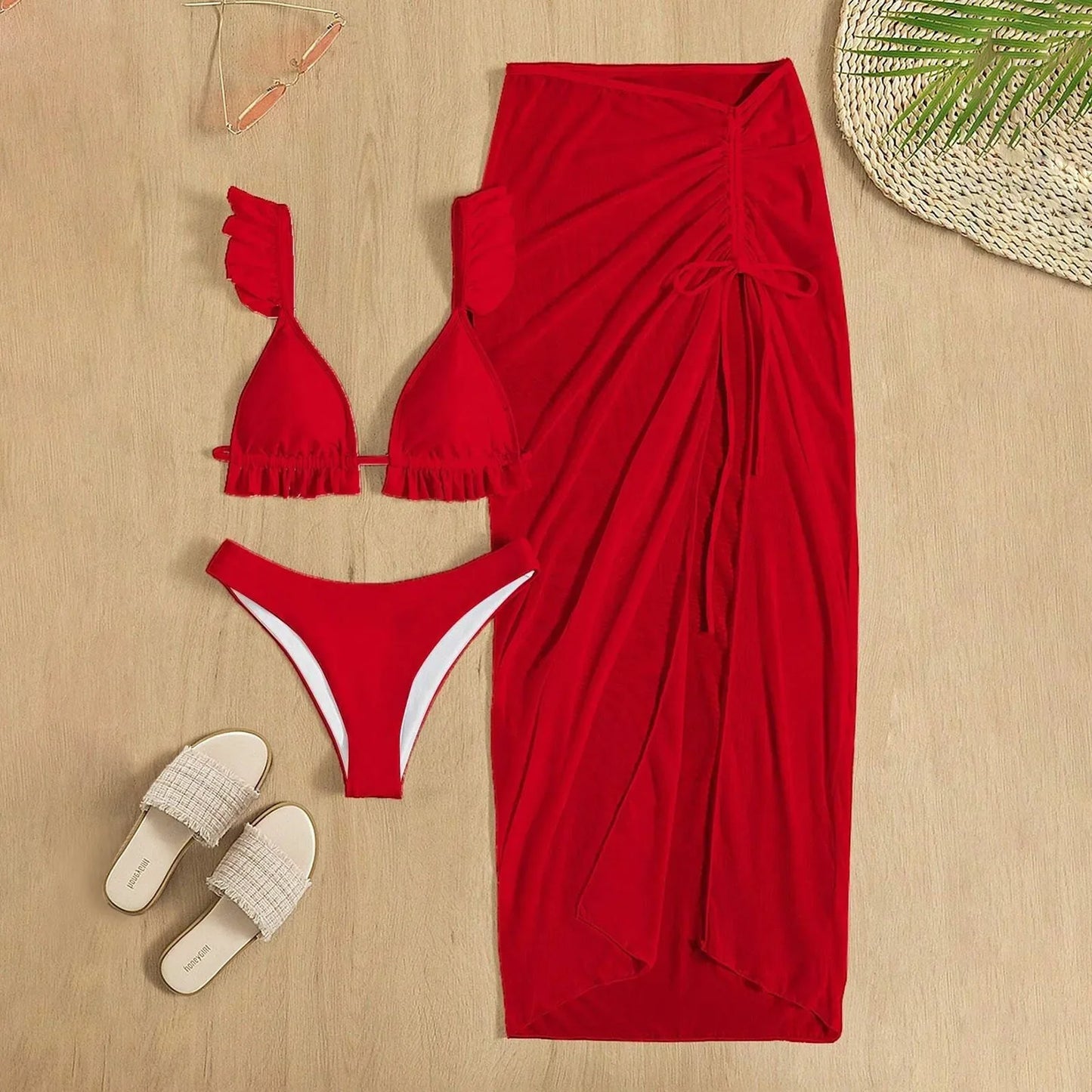 Sexy Backless Three Piece Set Swimsuit With Hip Skirt Bikini Sets