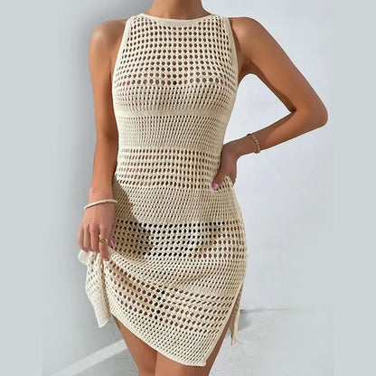 Summer Sexy Cover-Ups Hollow-Out Beach Knitted Dress Bikini Sets