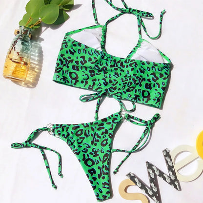 2024 Sexy Hollow Out Leopard Two Piece  Bikini Sets