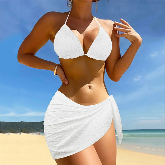 Metallic Halter Triangle String Beach Swim Crop Bikini Sets