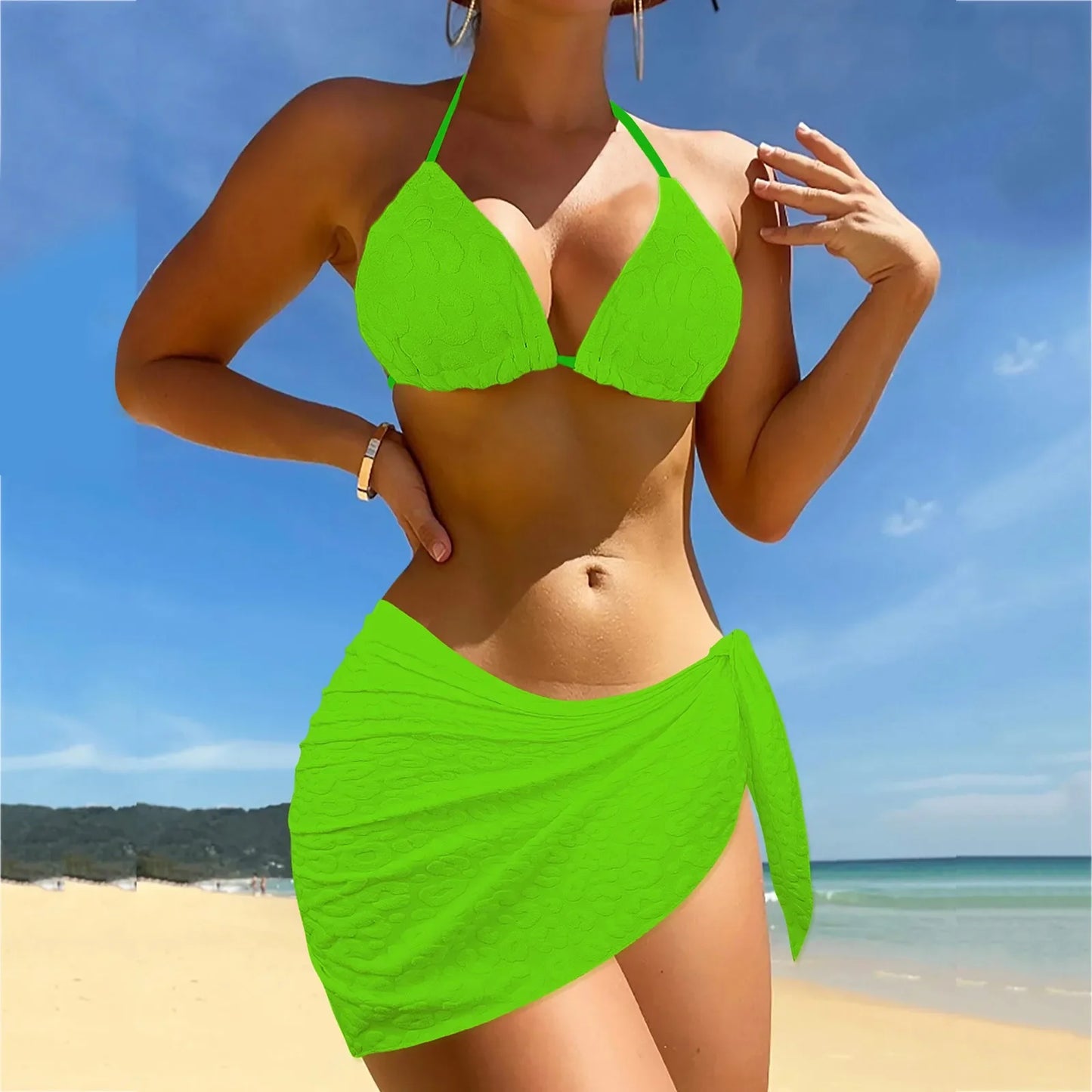 Metallic Halter Triangle String Beach Swim Crop Bikini Sets