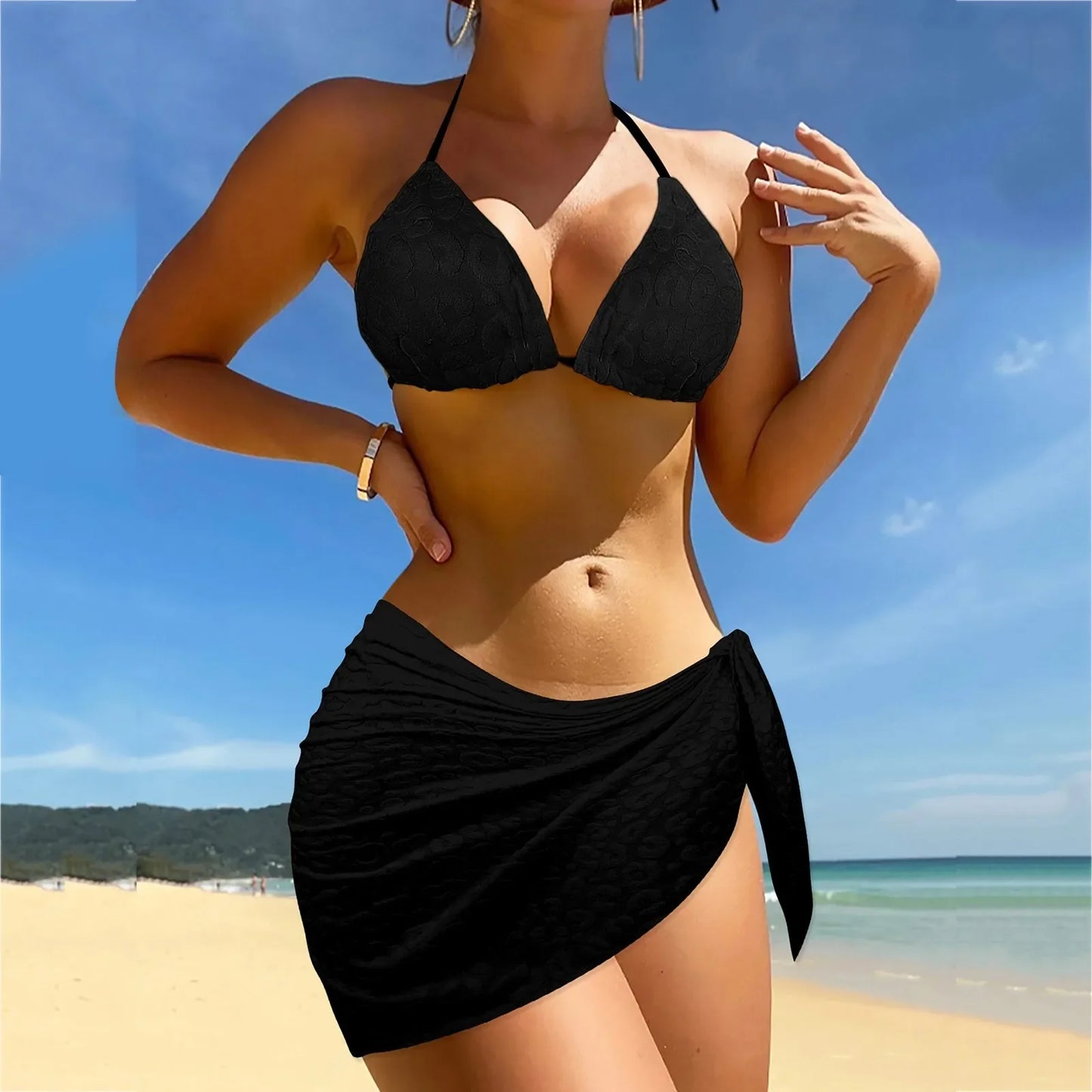 Metallic Halter Triangle String Beach Swim Crop Bikini Sets