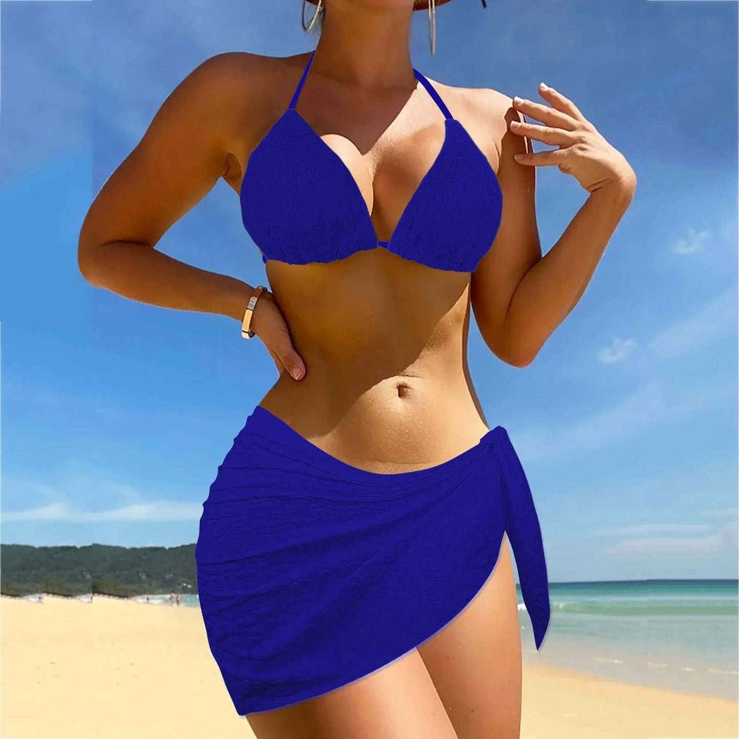 Metallic Halter Triangle String Beach Swim Crop Bikini Sets