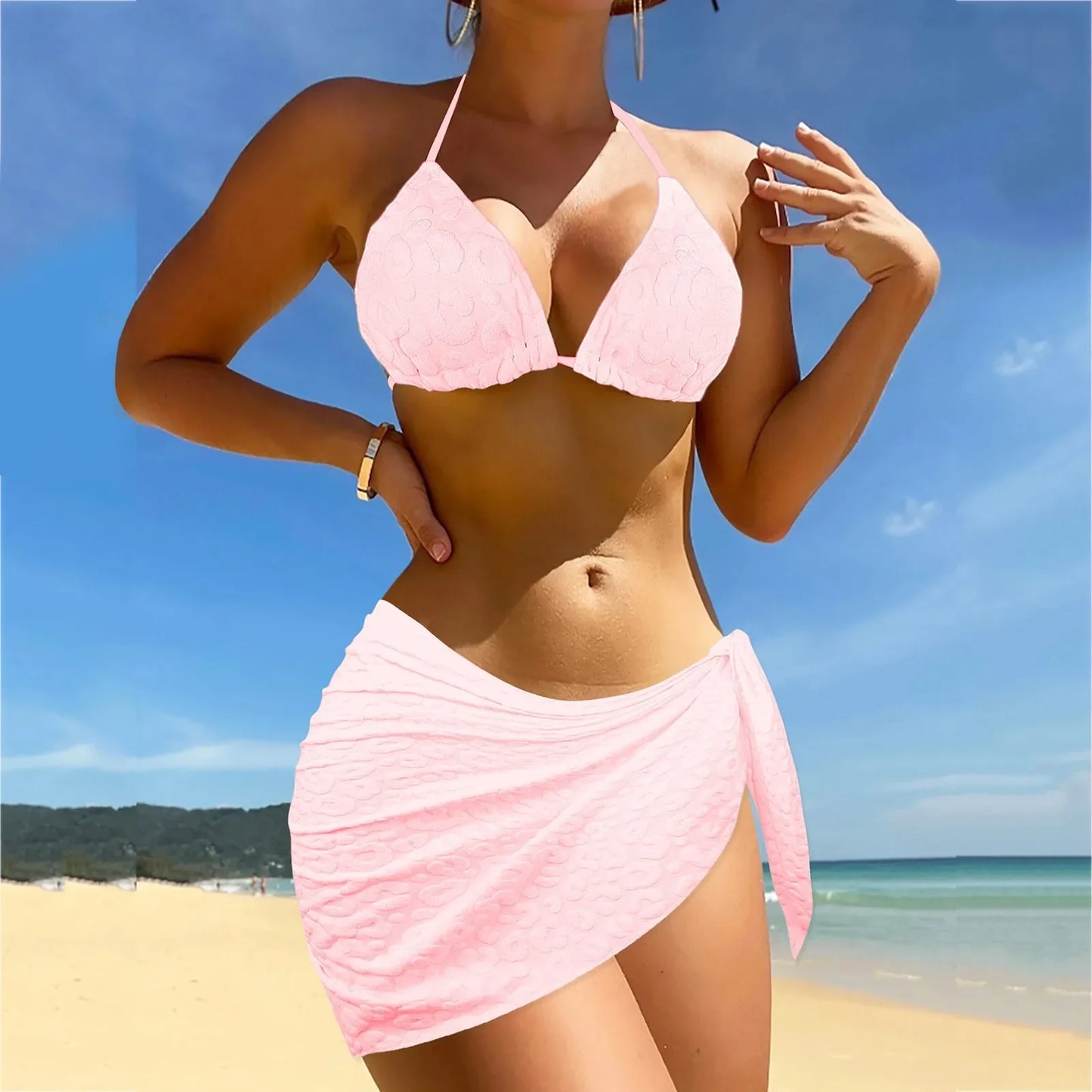 Metallic Halter Triangle String Beach Swim Crop Bikini Sets