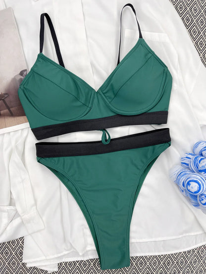 2024 Mid-Waist U-bra Underwired Solid Basic Swimsuits