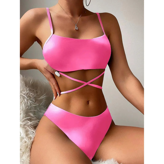 Ombre Lace Up Sexy Swimwear Bikini Sets