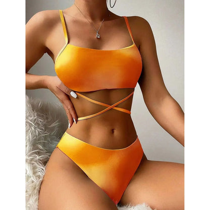 Ombre Lace Up Sexy Swimwear Bikini Sets