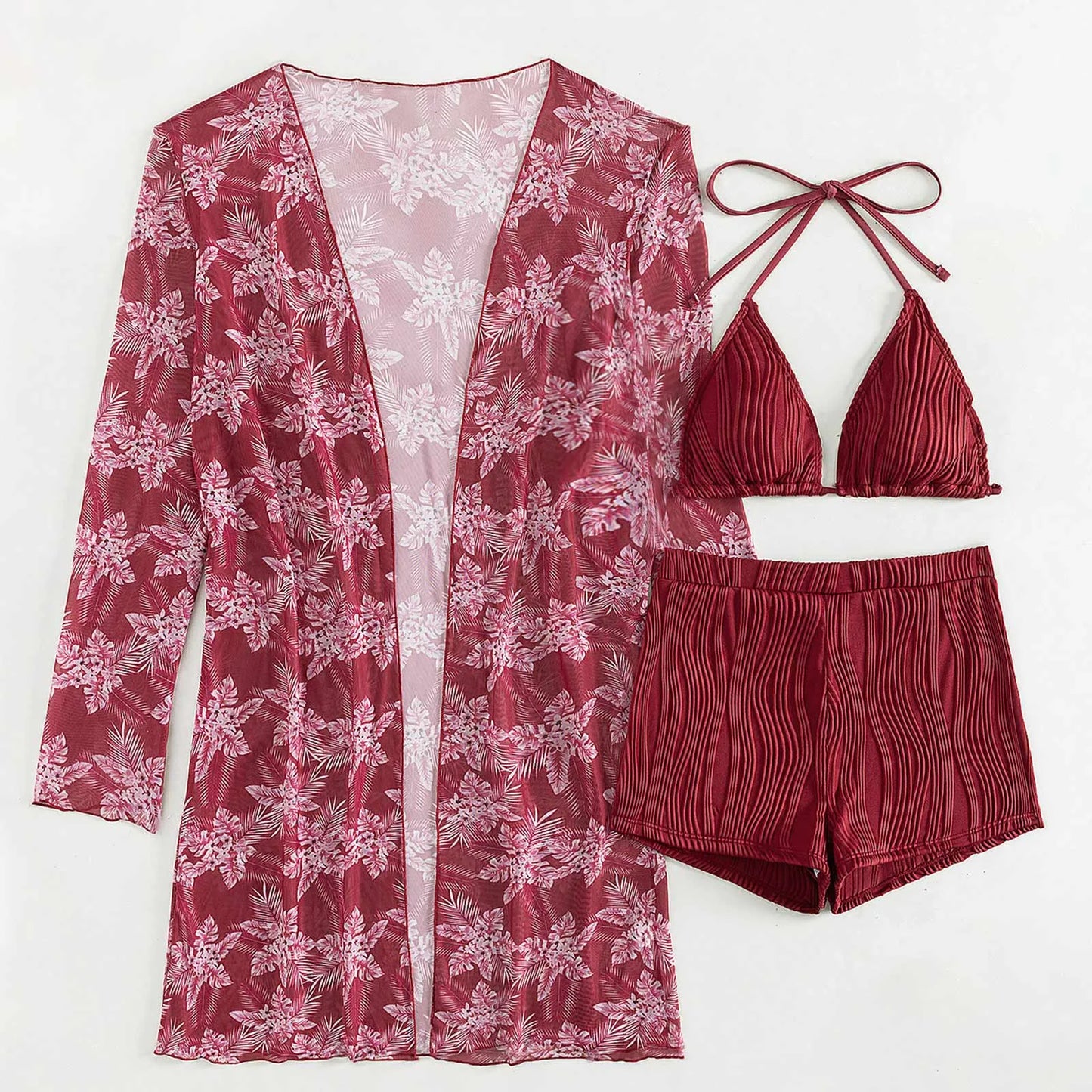 Sexy Print High Waist Cover Up Swimwear Bikini Sets