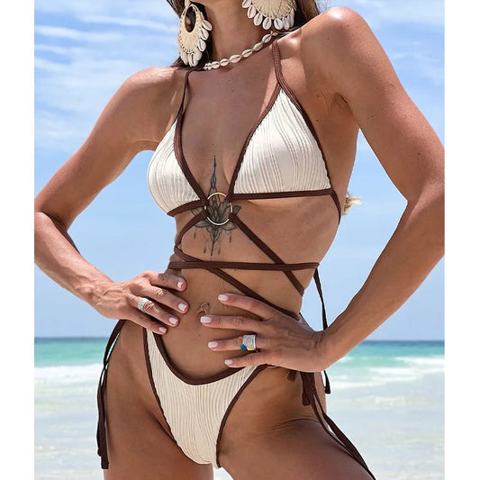 2024 Two Pieces Bandage Thong Triangle Bikini Sets