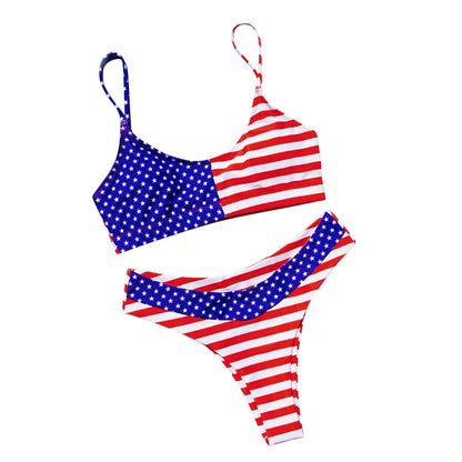 Sexy Swimsuit Women Flag Print Push-Up Independence Day Bikini Sets