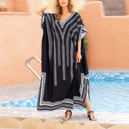 Oversized Loose Black Sarong Beachy Pareos Plus-sized Kaftan Bikini Sets