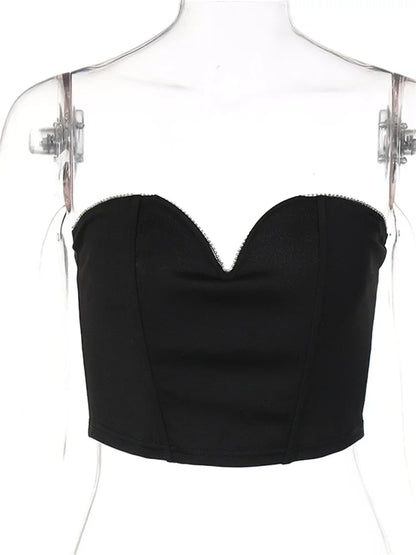 2024 Diamonds Patchwork Tube Top Corsets Tank Sexy Party Strapless Off Shoulder Vest  Summer Y2K Crop Tops