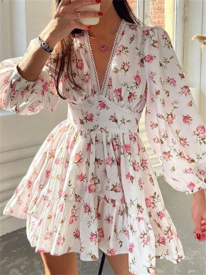 A-Line Long Lantern Sleeve Mini Dress