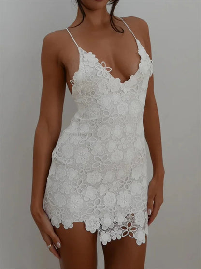 Elegant Lace Floral Summer Party Short Mini Dress