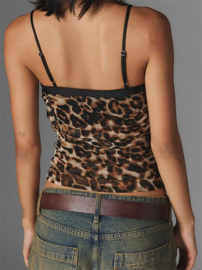 2024 Cropped Camis Summer Ruched Spaghetti Strap Leopard/Floral Print Vest Clubwear  Crop Tops