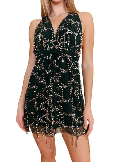 Sequined Tassels Patchwork Beach Sexy Mini Dress