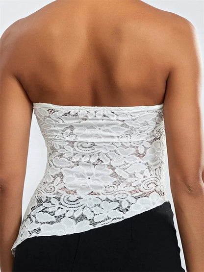 2024 Sexy Summer Fashion Tube Sleeveless Lace Floral Bustiers Irregular Hem Corsets Mini Vest  Crop Tops