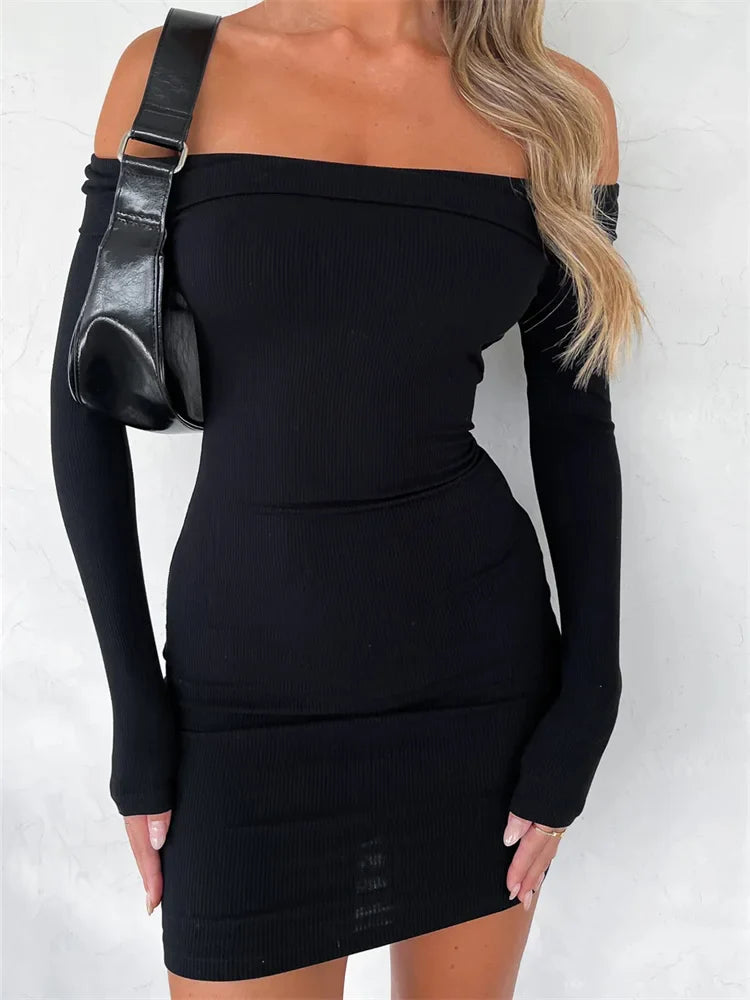 Slash Neck Off Shoulder Pencil Mini Dress