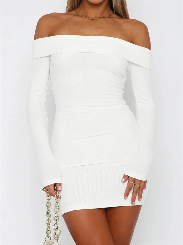 Slash Neck Off Shoulder Pencil Mini Dress