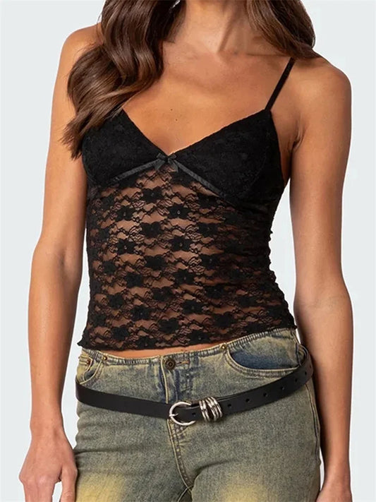 2024 Floral Lace Camis Summer Backless Spaghetti Strap Tank Sleeveless Mini Vest for Streetwear Clubwear Crop Tops