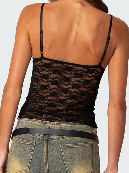 2024 Floral Lace Camis Summer Backless Spaghetti Strap Tank Sleeveless Mini Vest for Streetwear Clubwear Crop Tops