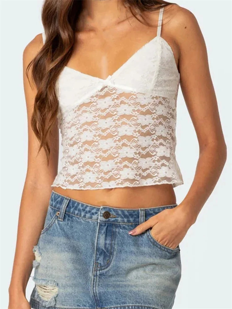 2024 Floral Lace Camis Summer Backless Spaghetti Strap Tank Sleeveless Mini Vest for Streetwear Clubwear Crop Tops