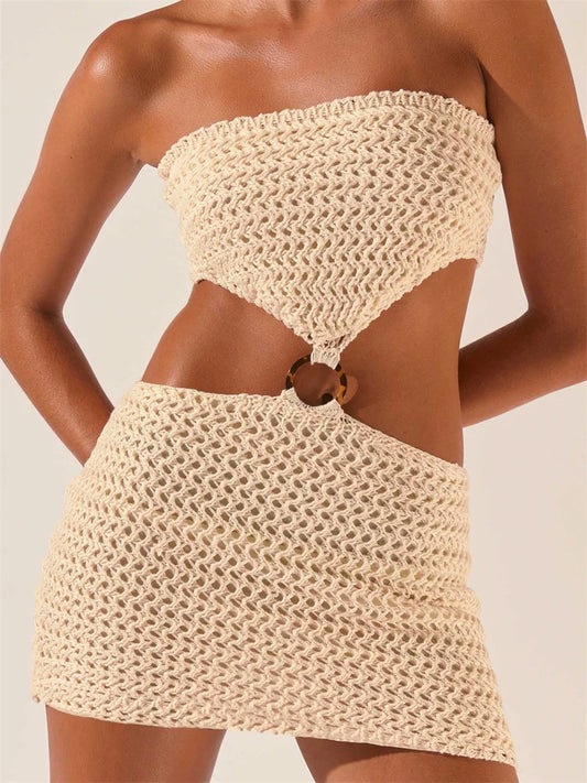 Sexy Knitted Hollow Out Tube Mini Dress