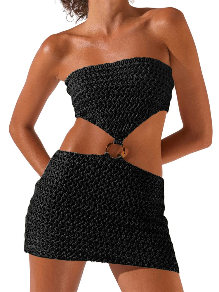 Sexy Knitted Hollow Out Tube Mini Dress