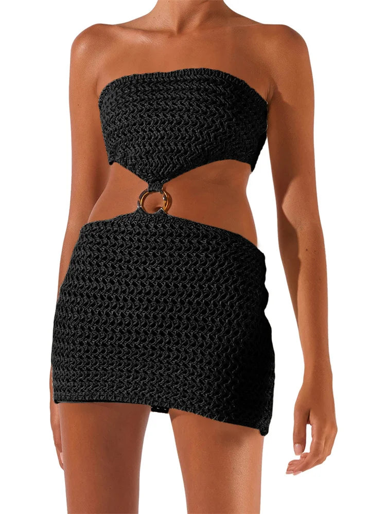 Sexy Knitted Hollow Out Tube Mini Dress