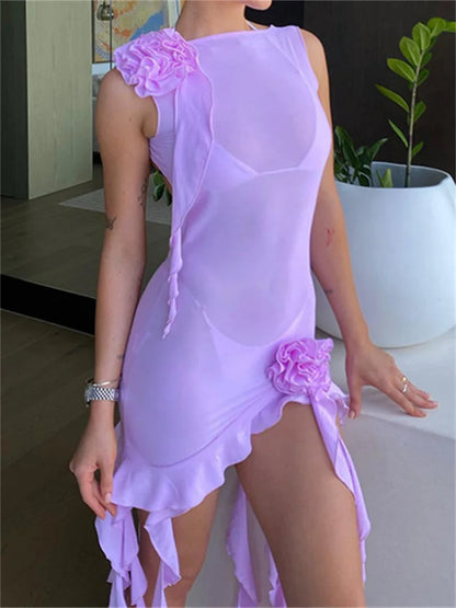 Sexy Ruffles 3D Floral Mini Dress