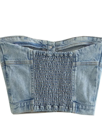 2024 Sexy Tube Sleeveless Buttons Up Bustiers Corsets Denim Off Shoulder Cropped Tank Mini Vest  Crop Tops