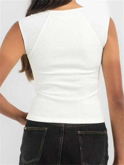 2024 Slim Fit Sleeveless White Square Neck Low Cut Vest Cropped Party Streetwear Crop Tops