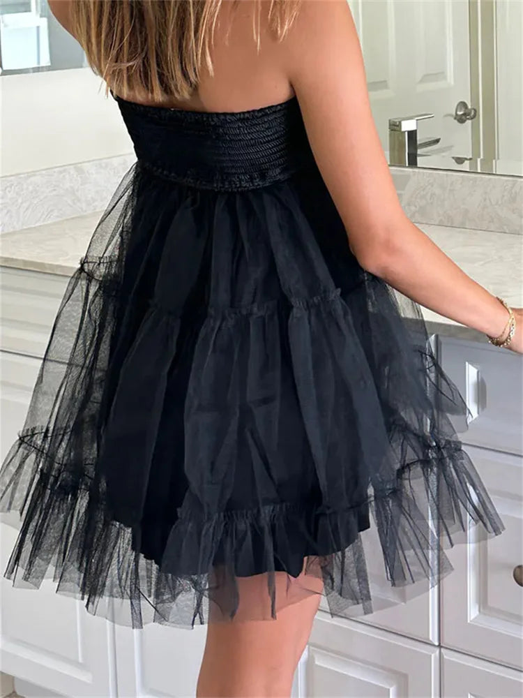 2024 Tulle Tutu Tube Solid Color Strapless Off Shoulder Mini Dress