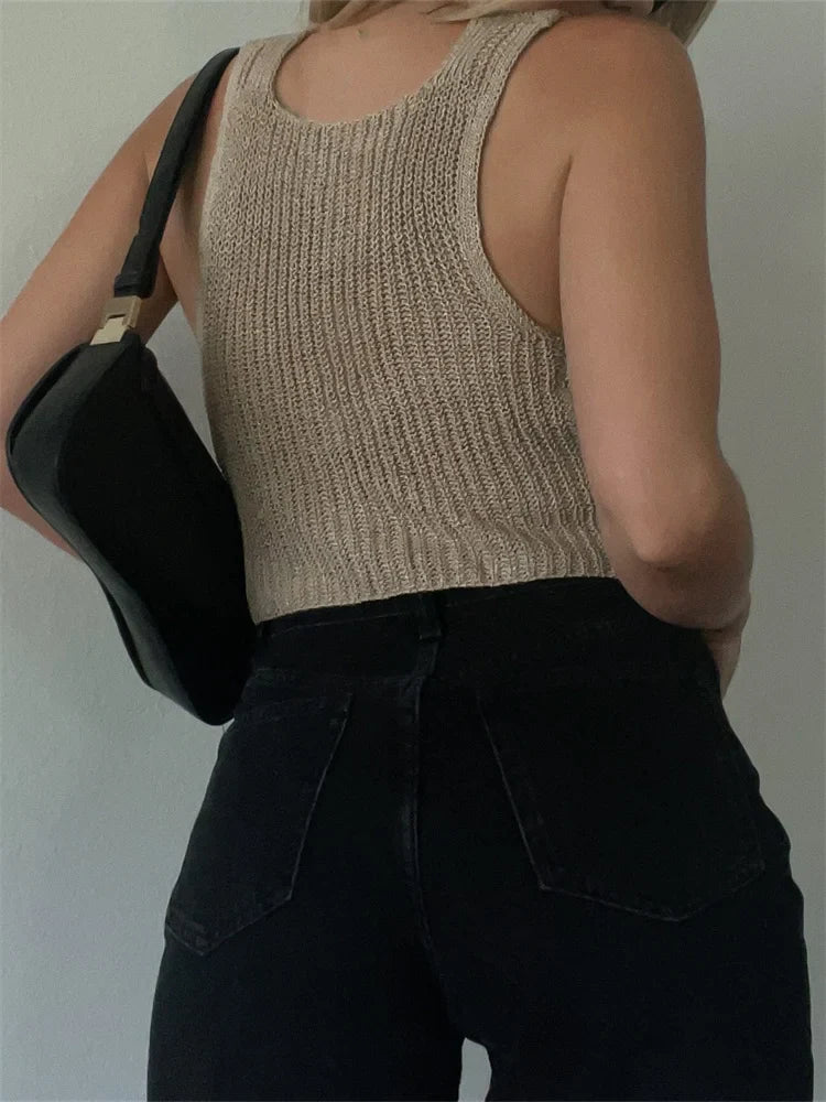 2024 Knitted Sweaters Vest Casual Retro Sleeveless V-Neck Buttons Up Tank Summer Autumn Chic Vest  Club Crop Tops