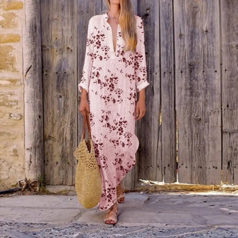 2024 Spring Casual V-Neck Slit Maxi Tunic Boho Dress